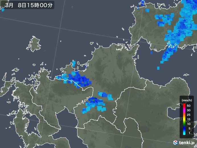 福岡県の雨雲レーダー(2018年03月08日)