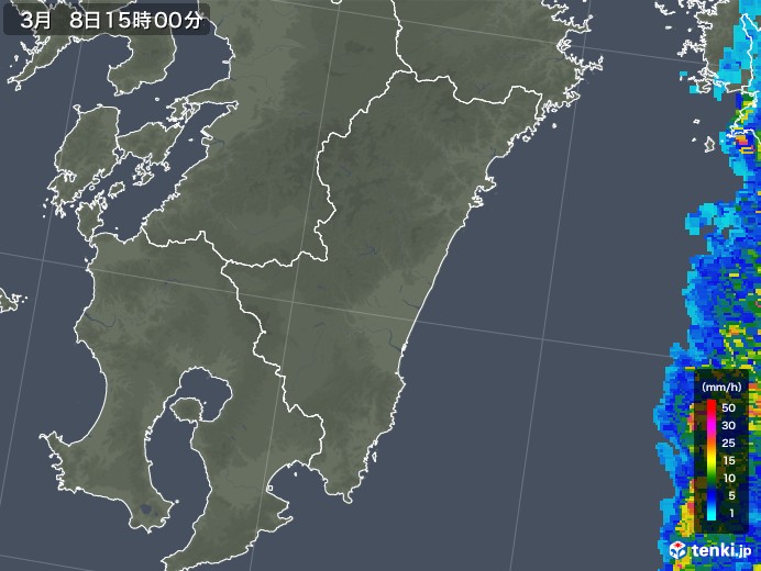 宮崎県の雨雲レーダー(2018年03月08日)