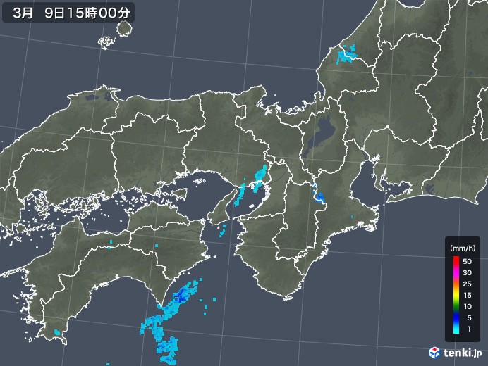 近畿地方の雨雲レーダー(2018年03月09日)