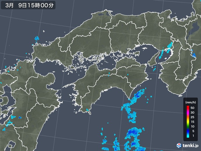 四国地方の雨雲レーダー(2018年03月09日)