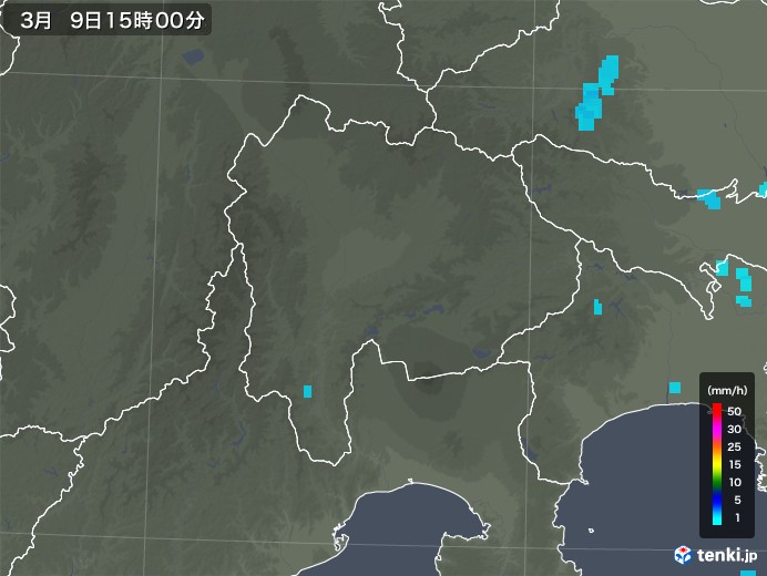 山梨県の雨雲レーダー(2018年03月09日)