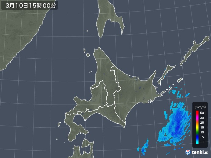 北海道地方の雨雲レーダー(2018年03月10日)