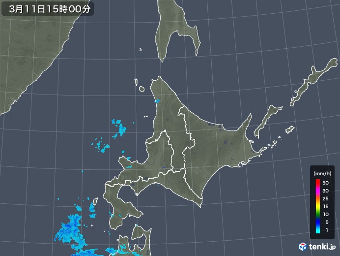 北海道地方の雨雲レーダー(2018年03月11日)
