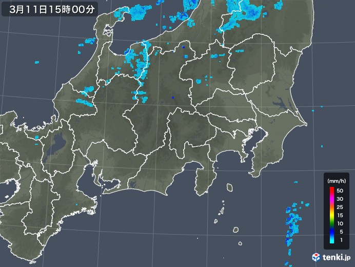 関東・甲信地方の雨雲レーダー(2018年03月11日)