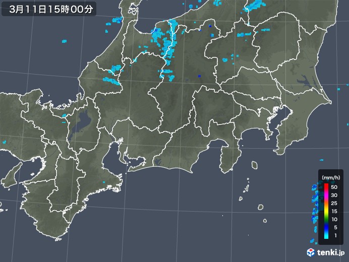 東海地方の雨雲レーダー(2018年03月11日)