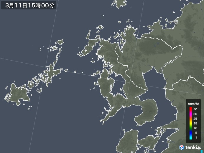 長崎県の雨雲レーダー(2018年03月11日)