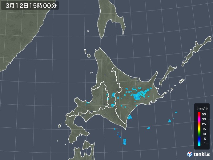 北海道地方の雨雲レーダー(2018年03月12日)