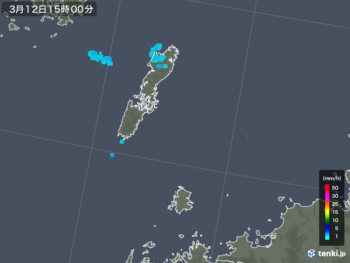 壱岐・対馬(長崎県)の雨雲レーダー(2018年03月12日)