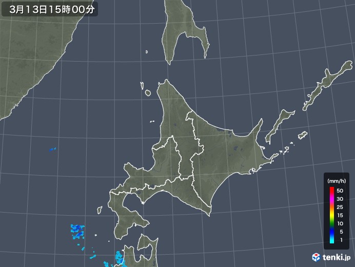 北海道地方の雨雲レーダー(2018年03月13日)