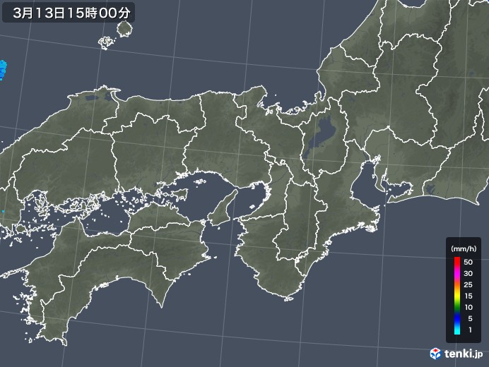 近畿地方の雨雲レーダー(2018年03月13日)