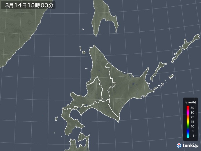 北海道地方の雨雲レーダー(2018年03月14日)