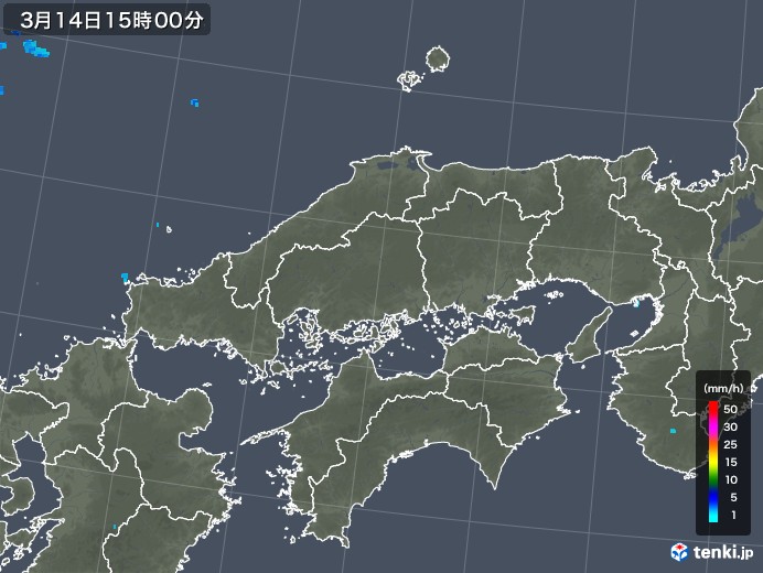 中国地方の雨雲レーダー(2018年03月14日)