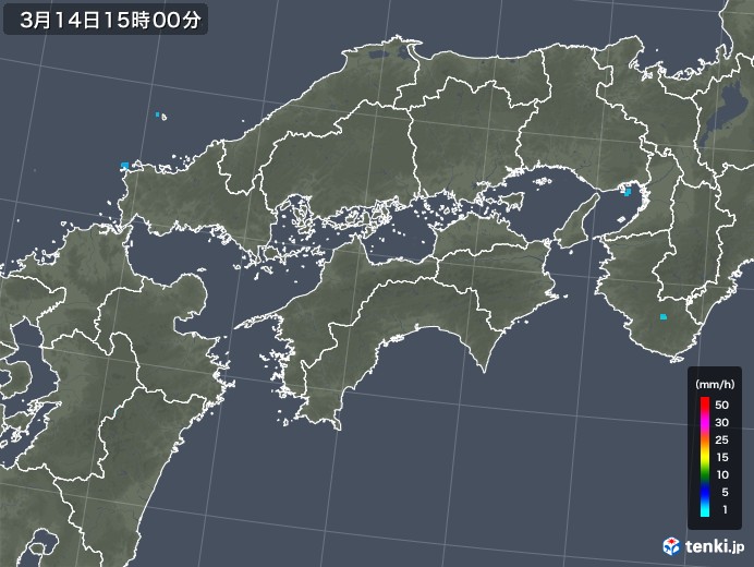 四国地方の雨雲レーダー(2018年03月14日)