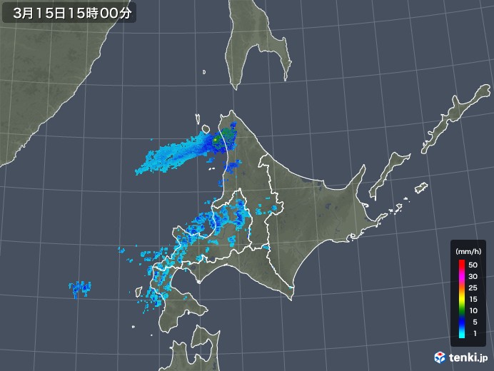 北海道地方の雨雲レーダー(2018年03月15日)