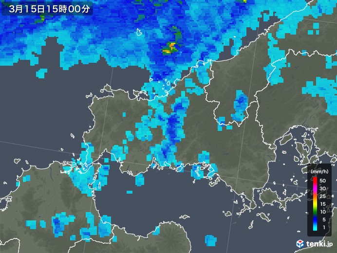 山口県の雨雲レーダー(2018年03月15日)