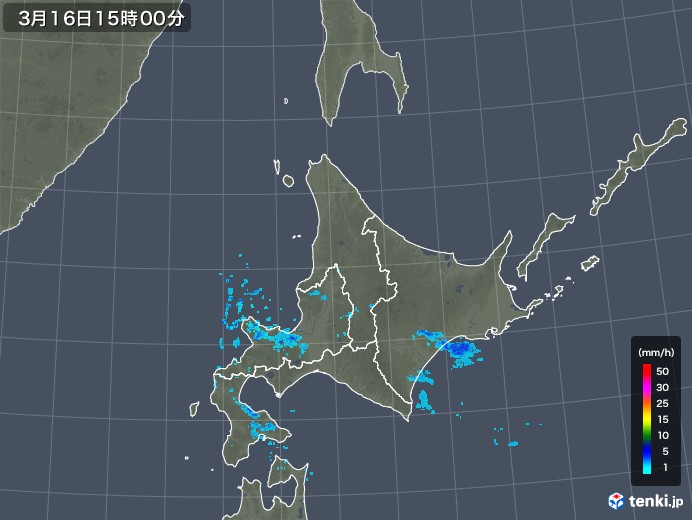 北海道地方の雨雲レーダー(2018年03月16日)