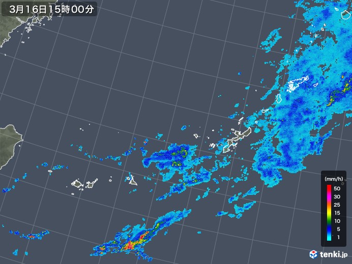 沖縄地方の雨雲レーダー(2018年03月16日)