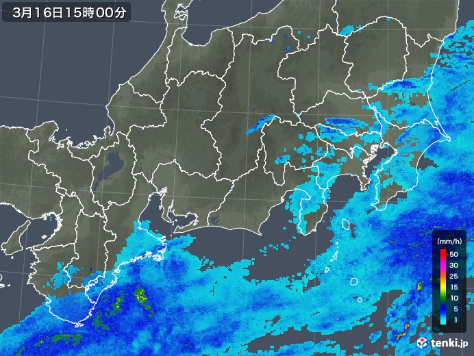 東海地方の雨雲レーダー(2018年03月16日)