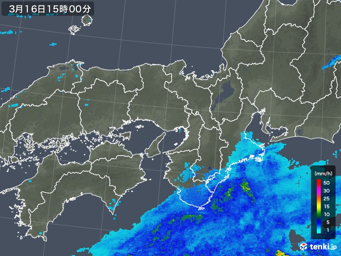 近畿地方の雨雲レーダー(2018年03月16日)