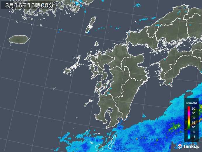 九州地方の雨雲レーダー(2018年03月16日)