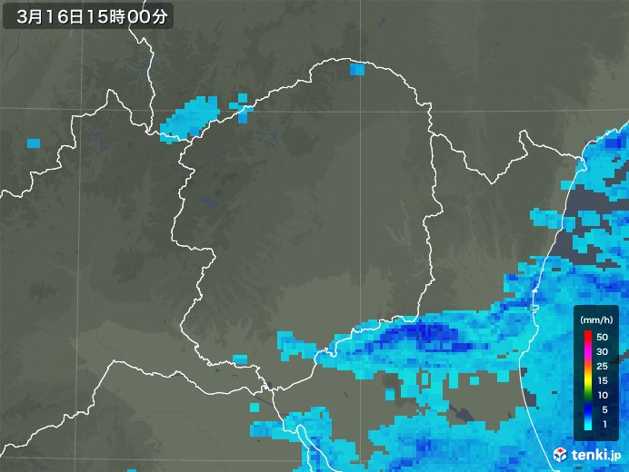 栃木県の雨雲レーダー(2018年03月16日)