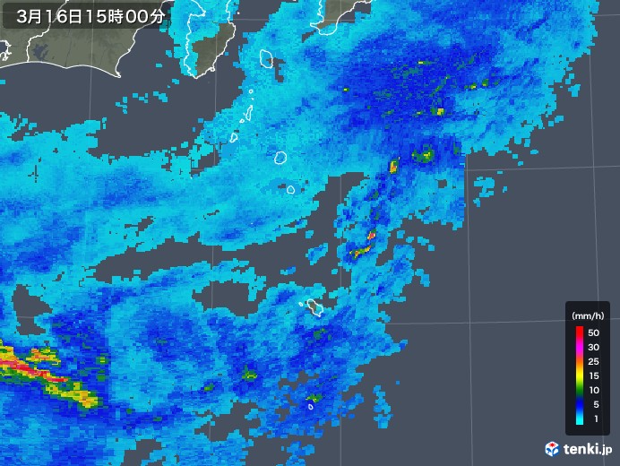 伊豆諸島(東京都)の雨雲レーダー(2018年03月16日)