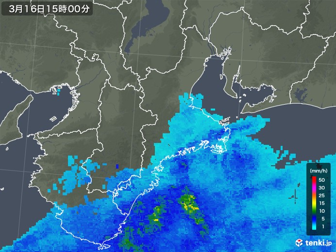 三重県の雨雲レーダー(2018年03月16日)