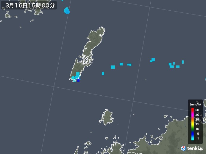 壱岐・対馬(長崎県)の雨雲レーダー(2018年03月16日)