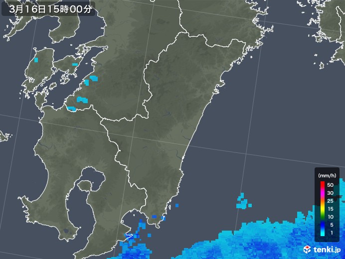 宮崎県の雨雲レーダー(2018年03月16日)