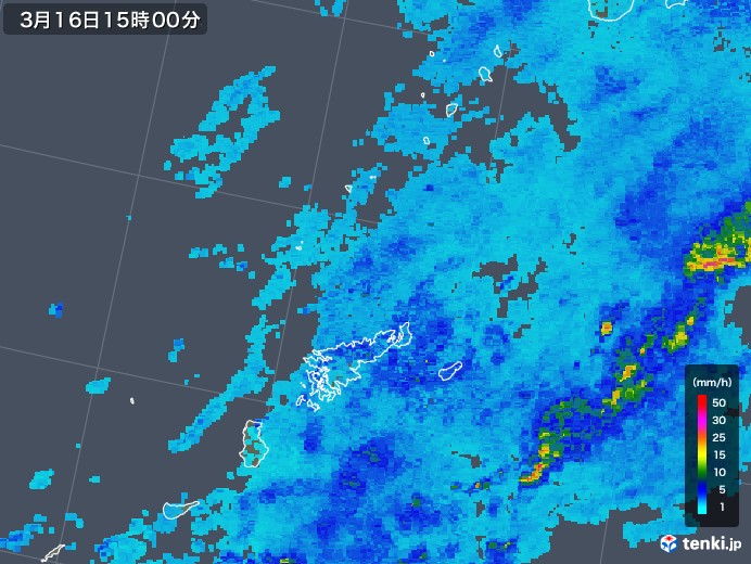 奄美諸島(鹿児島県)の雨雲レーダー(2018年03月16日)