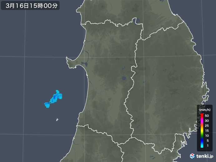 秋田県の雨雲レーダー(2018年03月16日)