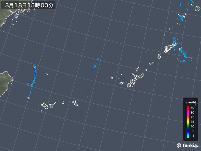 沖縄地方の雨雲レーダー(2018年03月18日)