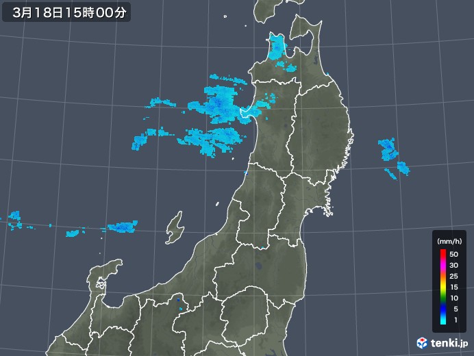 東北地方の雨雲レーダー(2018年03月18日)