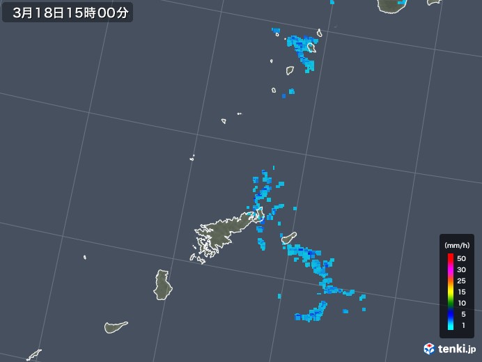 奄美諸島(鹿児島県)の雨雲レーダー(2018年03月18日)