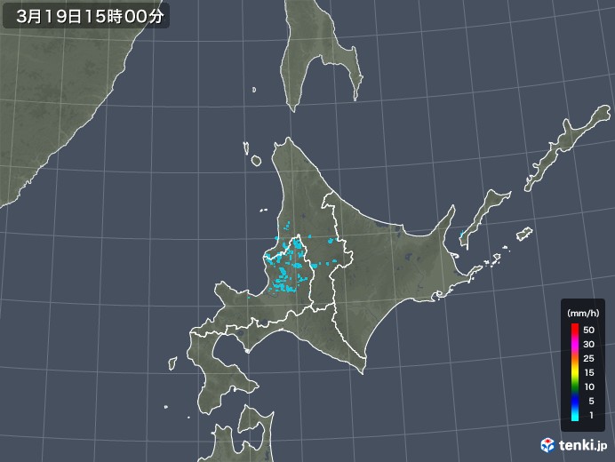 北海道地方の雨雲レーダー(2018年03月19日)