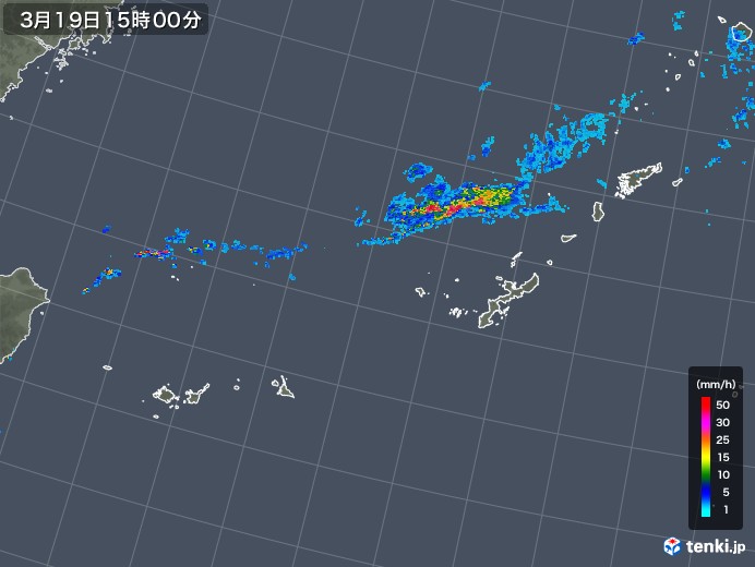 沖縄地方の雨雲レーダー(2018年03月19日)