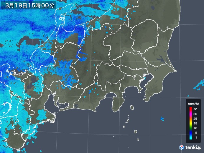 関東・甲信地方の雨雲レーダー(2018年03月19日)