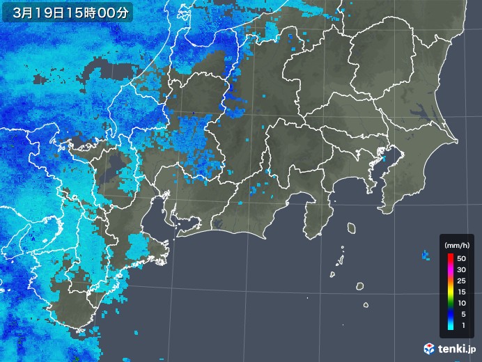 東海地方の雨雲レーダー(2018年03月19日)