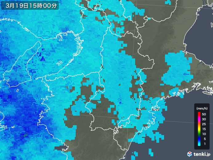 奈良県の雨雲レーダー(2018年03月19日)