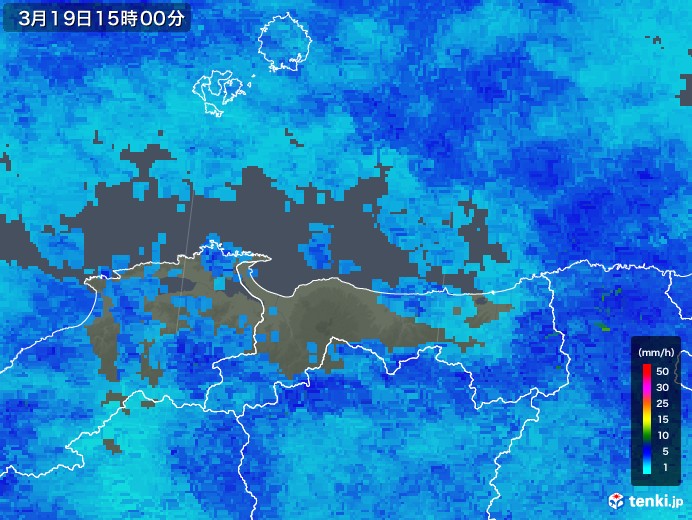 鳥取県の雨雲レーダー(2018年03月19日)