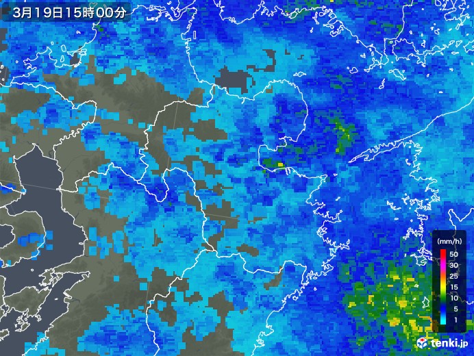 大分県の雨雲レーダー(2018年03月19日)