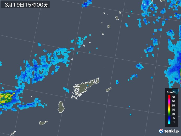 奄美諸島(鹿児島県)の雨雲レーダー(2018年03月19日)