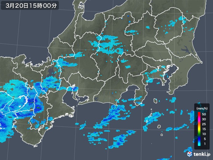 東海地方の雨雲レーダー(2018年03月20日)