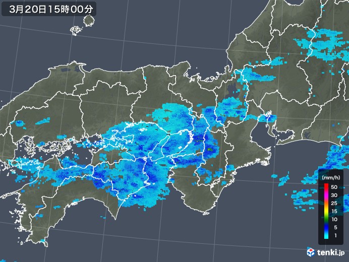 近畿地方の雨雲レーダー(2018年03月20日)