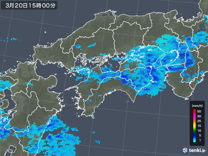 四国地方の雨雲レーダー(2018年03月20日)