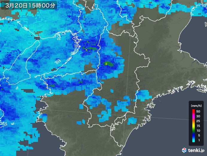 奈良県の雨雲レーダー(2018年03月20日)