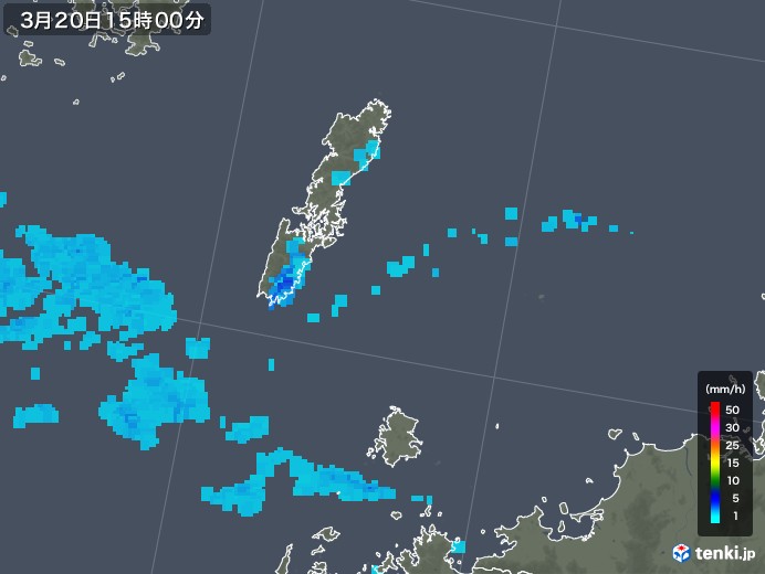 壱岐・対馬(長崎県)の雨雲レーダー(2018年03月20日)