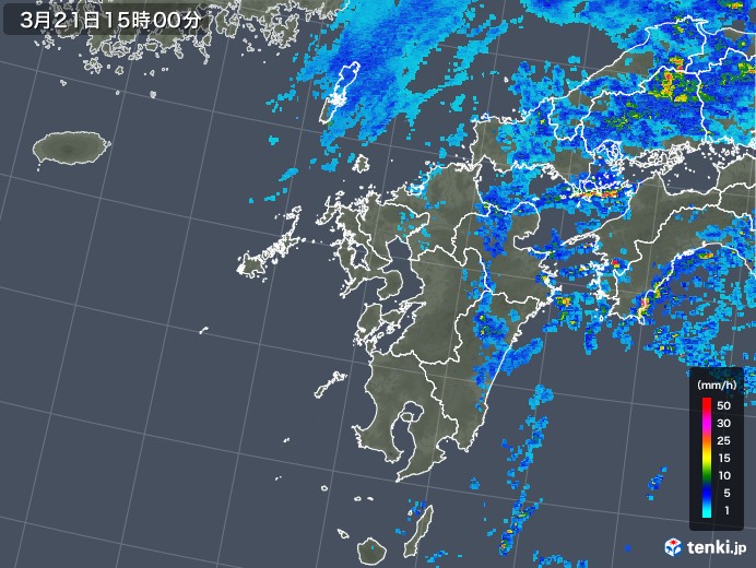 九州地方の雨雲レーダー(2018年03月21日)