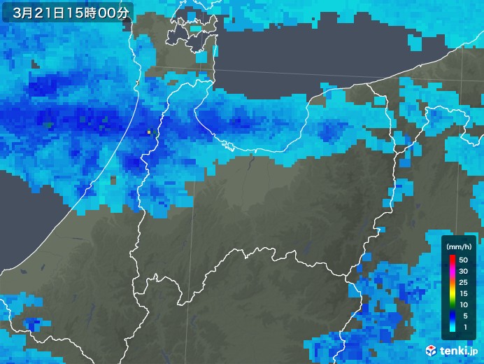 富山県の雨雲レーダー(2018年03月21日)