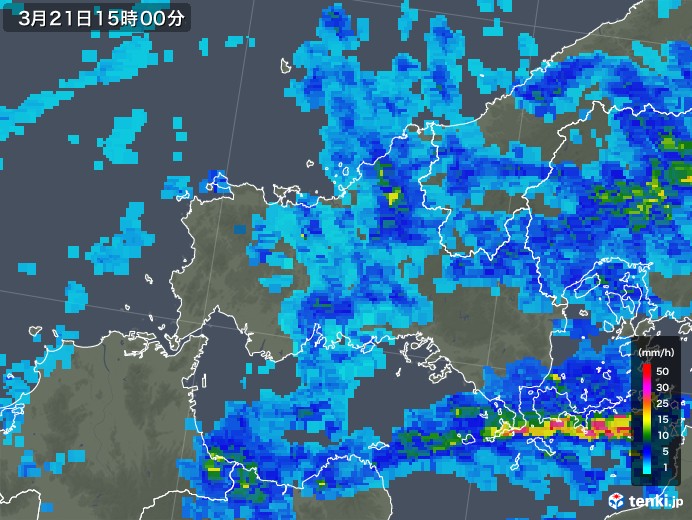 山口県の雨雲レーダー(2018年03月21日)